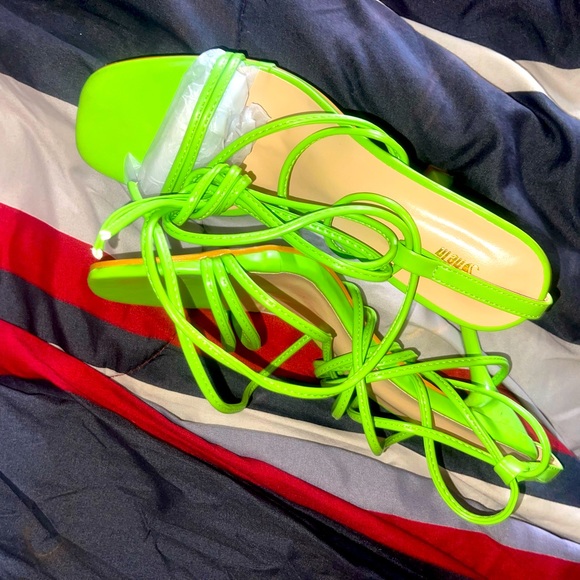 Lime Green Lace Up Open Toe Party Heels - Picture 2 of 4